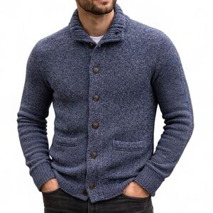 Size M J.Crew Shawl Collar Cardigan Blue Heather Button Front Sweater